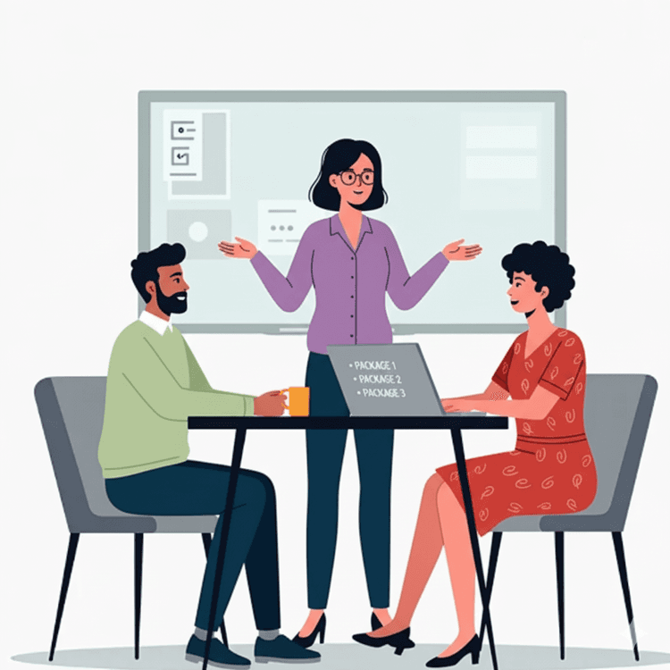 Architect reviewing house design blueprints with client