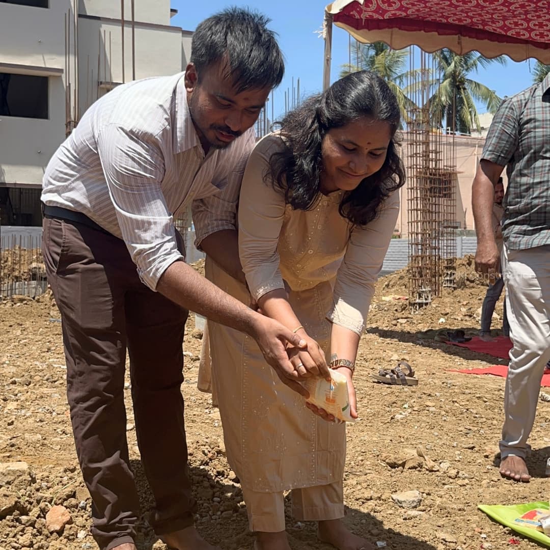 Mrs. Aarthy and her husband doing bhoomi pooja rituals.jpg