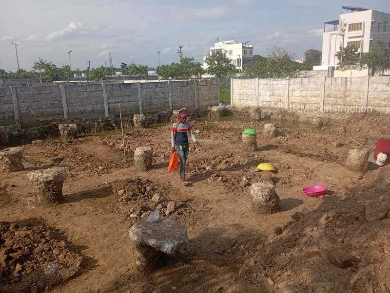 Excavation completed for foundation work at the construction site."